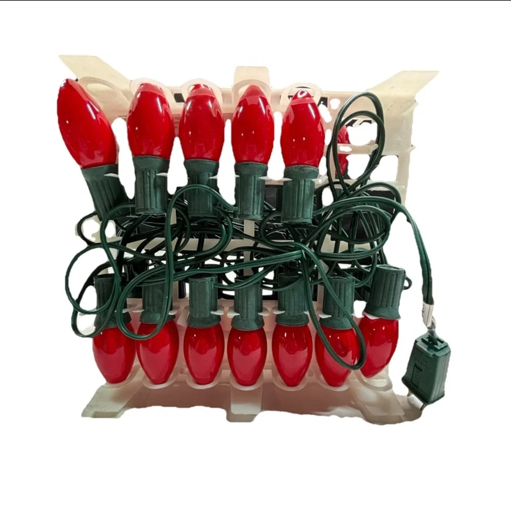 25 RED C7 Ceramic Multi Lights on Green Cord Christmas Lights